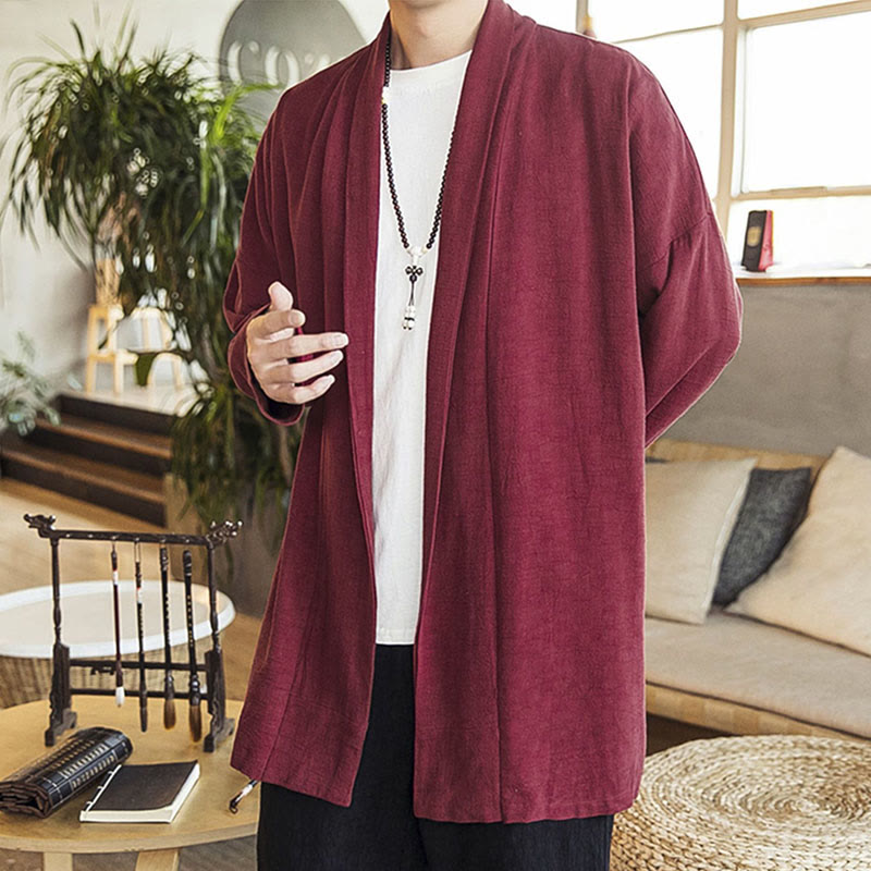Buddha Stones秋 シンプル カジュアル コットンリネン メンズ ミドル丈コート 服 - image 2