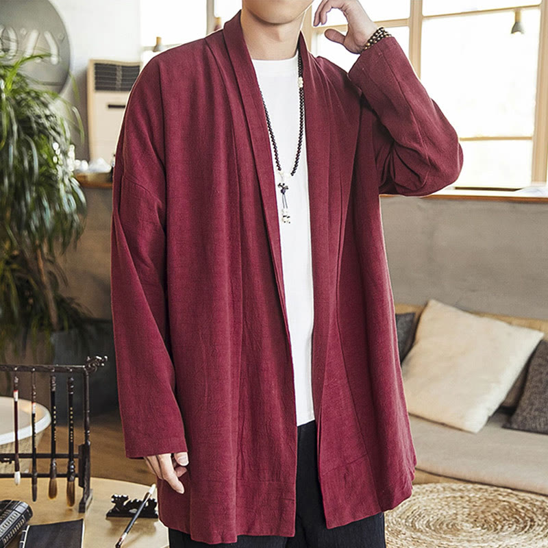 Buddha Stones秋 シンプル カジュアル コットンリネン メンズ ミドル丈コート 服 - image 3