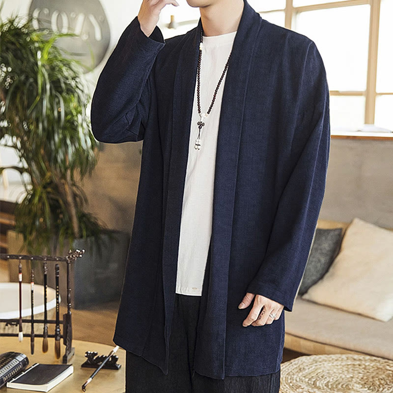 Buddha Stones秋 シンプル カジュアル コットンリネン メンズ ミドル丈コート 服 - image 8