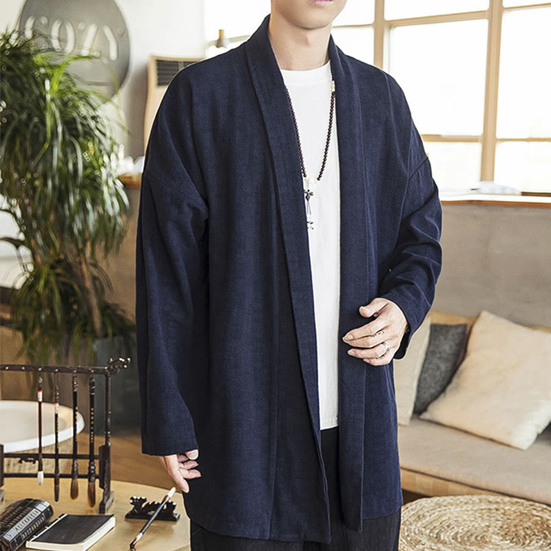 Buddha Stones秋 シンプル カジュアル コットンリネン メンズ ミドル丈コート 服 - image 10