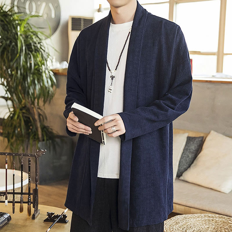 Buddha Stones秋 シンプル カジュアル コットンリネン メンズ ミドル丈コート 服 - image 9