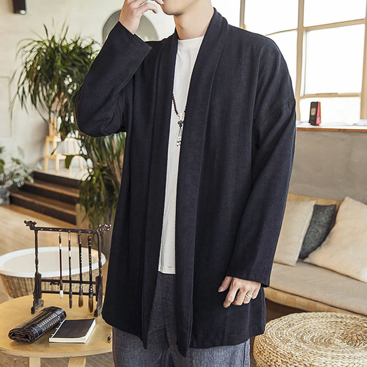 Buddha Stones秋 シンプル カジュアル コットンリネン メンズ ミドル丈コート 服 - image 13