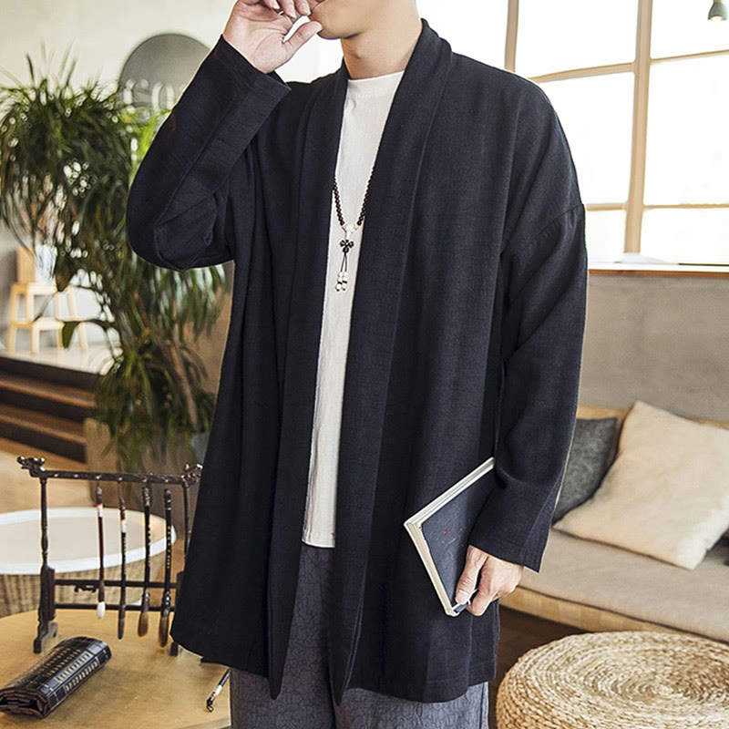 Buddha Stones秋 シンプル カジュアル コットンリネン メンズ ミドル丈コート 服 - image 12
