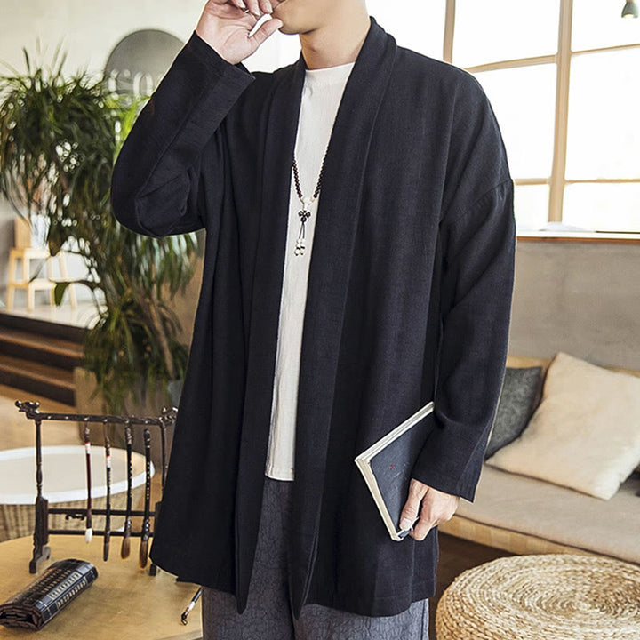 Buddha Stones秋 シンプル カジュアル コットンリネン メンズ ミドル丈コート 服 - image 12