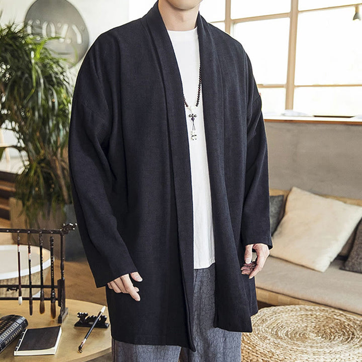 Buddha Stones秋 シンプル カジュアル コットンリネン メンズ ミドル丈コート 服 - image 14