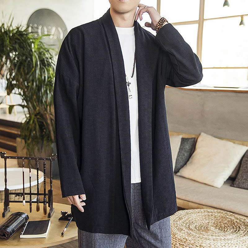 Buddha Stones秋 シンプル カジュアル コットンリネン メンズ ミドル丈コート 服 - image 15