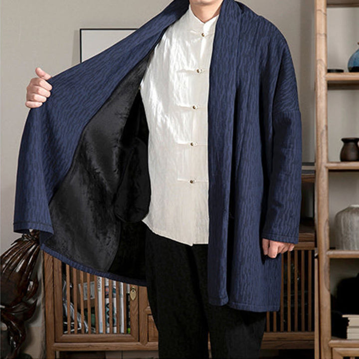 Buddha Stones秋 シンプル ジャカード 禅 プラッシュ コットン裏地 メンズ ミドル丈コート 衣類 - image 1