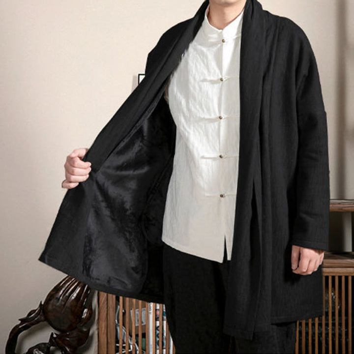 Buddha Stones秋 シンプル ジャカード 禅 プラッシュ コットン裏地 メンズ ミドル丈コート 衣類 - image 8