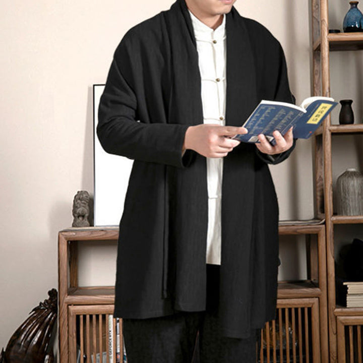 Buddha Stones秋 シンプル ジャカード 禅 プラッシュ コットン裏地 メンズ ミドル丈コート 衣類 - image 9