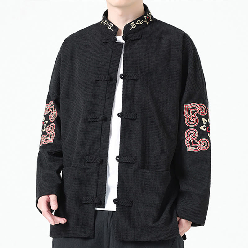 Buddha Stonesメンズ フロッグボタン タンスーツ シンメトリー刺繍 コットンコーデュロイジャケット シャツ ポケット付き - image 2