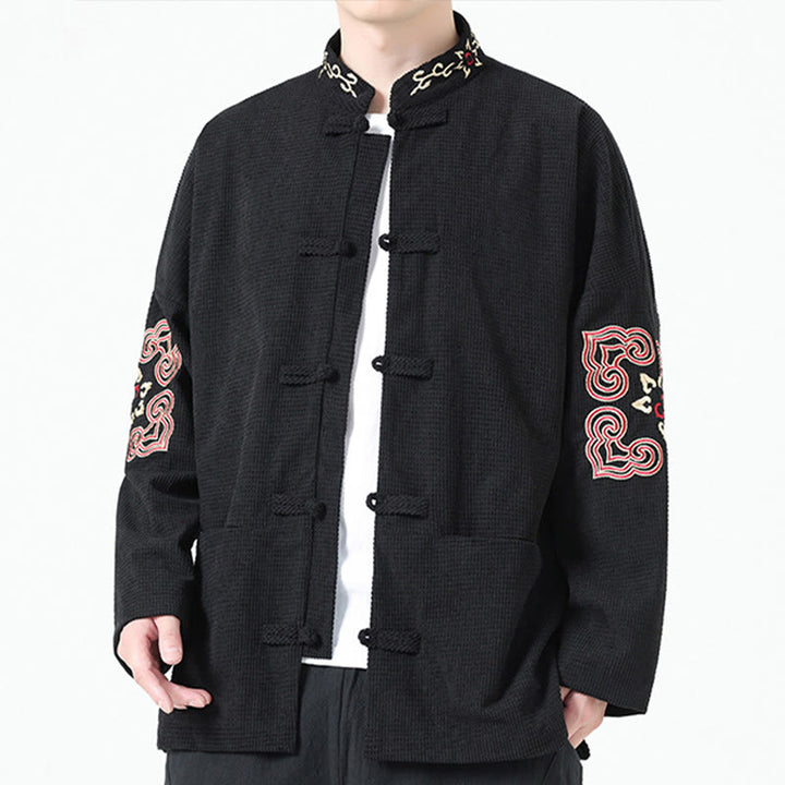 Buddha Stonesメンズ フロッグボタン タンスーツ シンメトリー刺繍 コットンコーデュロイジャケット シャツ ポケット付き - image 2