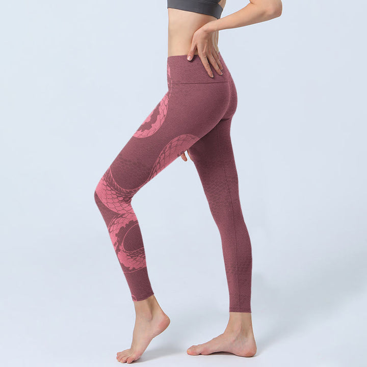Buddha Stonesピンク スネーク＆スネークスキンプリント ジムレギンス レディース ヨガパンツ - image 2