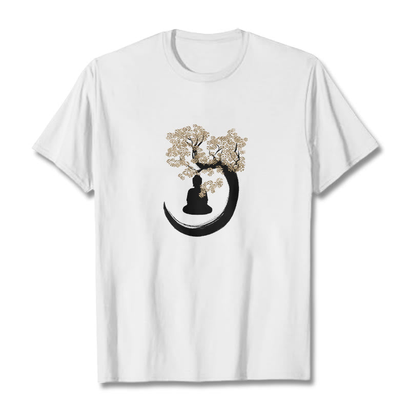Buddha Stones、木の下に座る仏陀のコットンTシャツ - 白 - 2XL - image 12