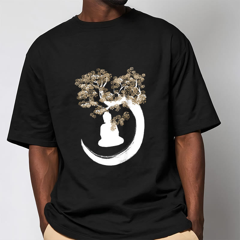Buddha Stones、木の下に座る仏陀のコットンTシャツ - image 10