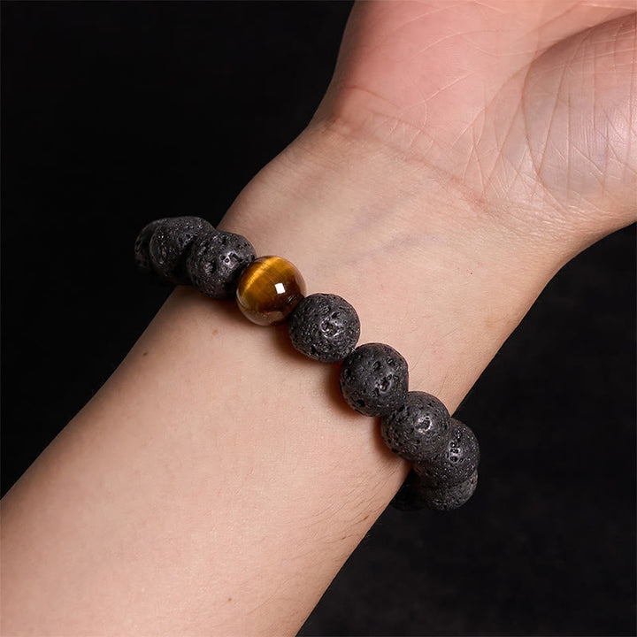 Buddha Stones溶岩石 タイガーアイ 石 平和ヒーリングブレスレット - image 3