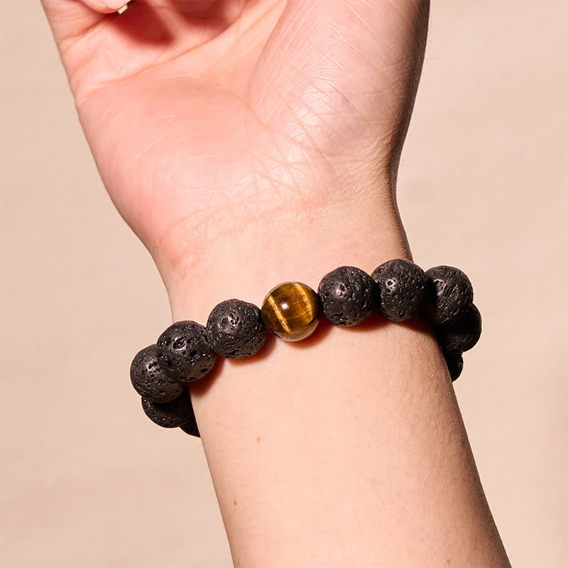 Buddha Stones溶岩石 タイガーアイ 石 平和ヒーリングブレスレット - image 2
