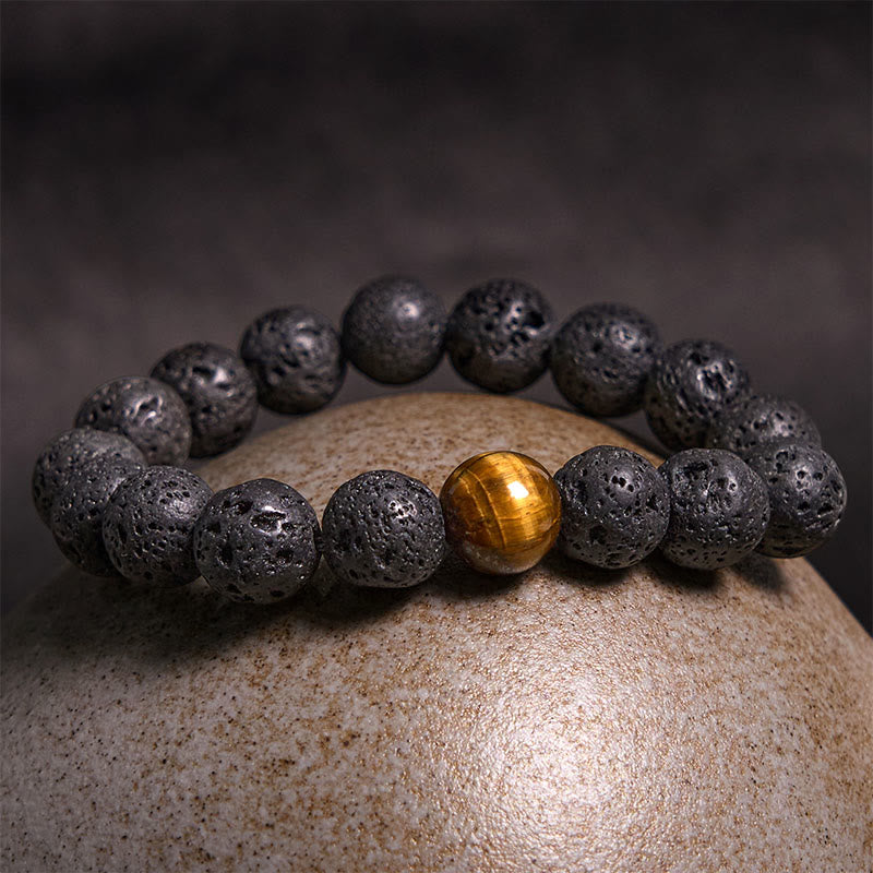 Buddha Stones溶岩石 タイガーアイ 石 平和ヒーリングブレスレット - image 1
