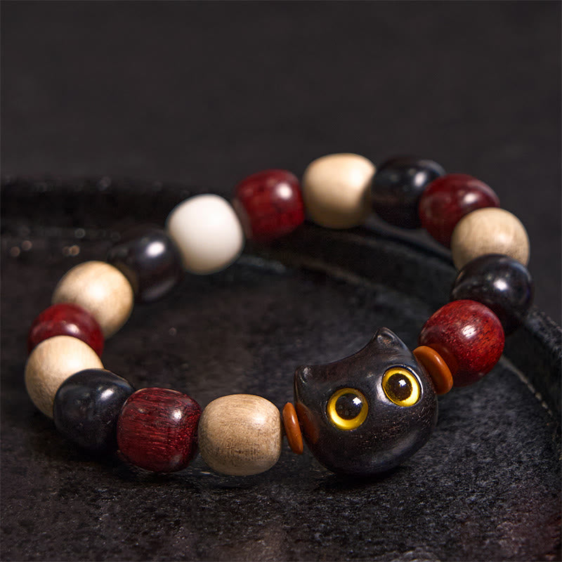 Buddha Stones小葉紫檀黒檀かわいい猫 彫刻守護ブレスレット - image 2