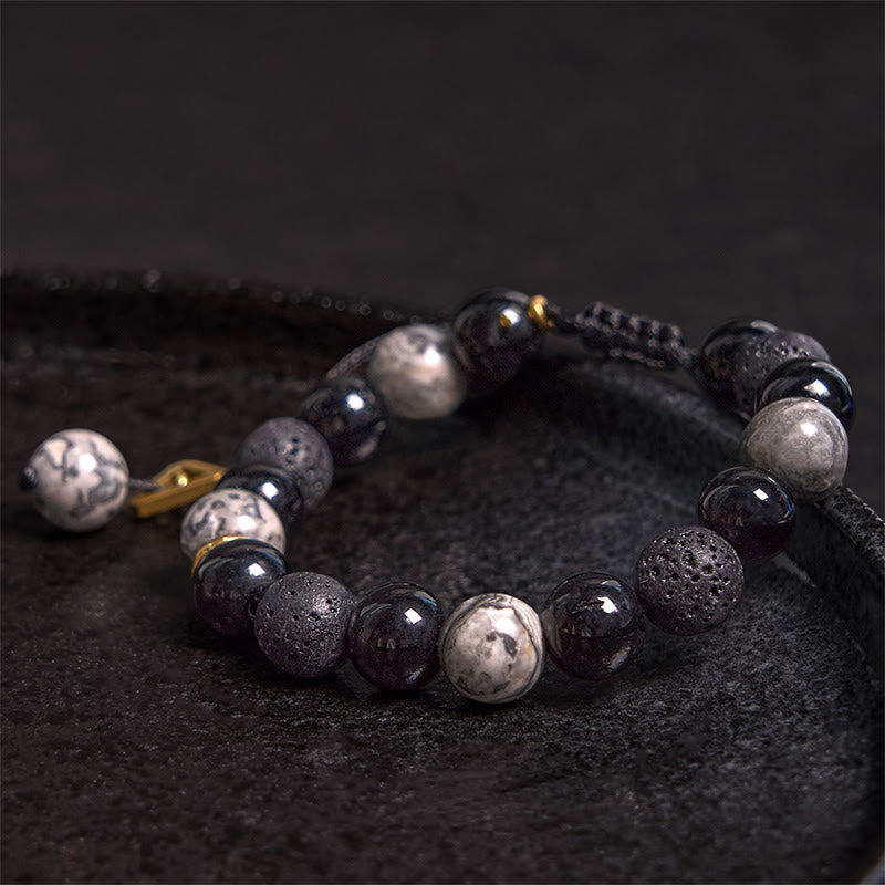 Buddha Stones黒曜石 溶岩石 陰陽強さブレスレット - image 8
