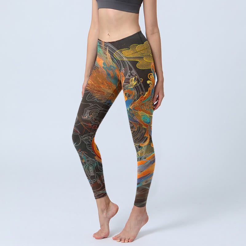 Buddha Stonesバイブラント フェニックス ジムレギンス レディース ヨガパンツ - 黒 - US18、 UK/AU22、 EU50 (4XL) - image 0