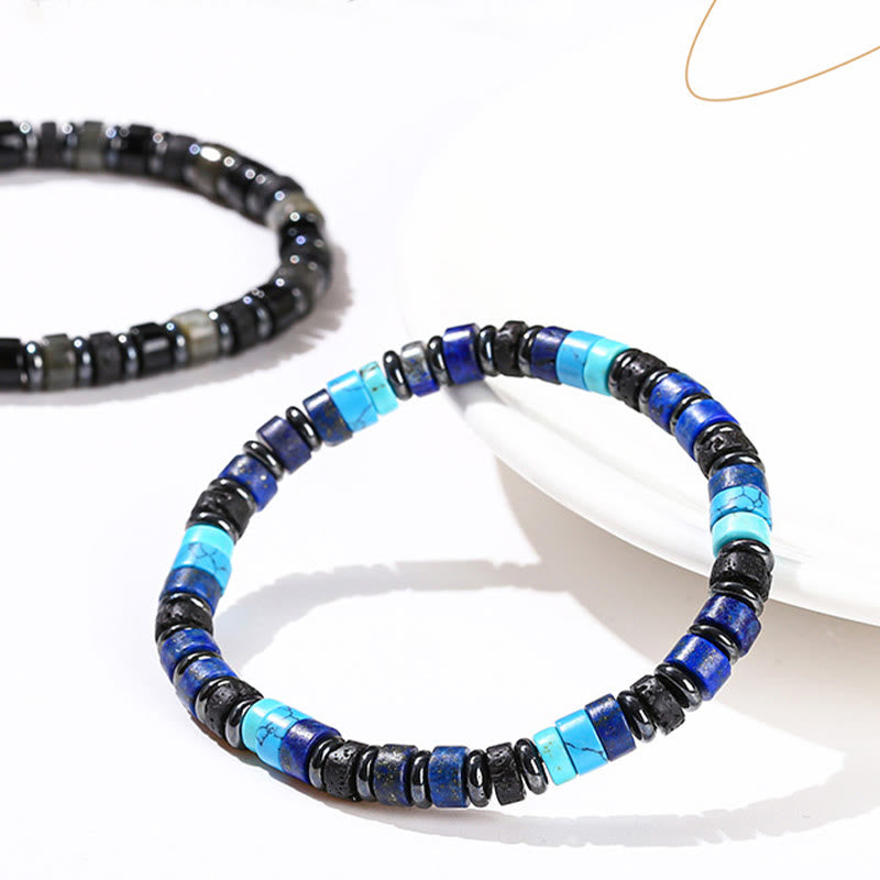 Buddha Stonesヘマタイト ターコイズ ラズライト 溶岩石 ブラックグリッターストーン サポートブレスレット