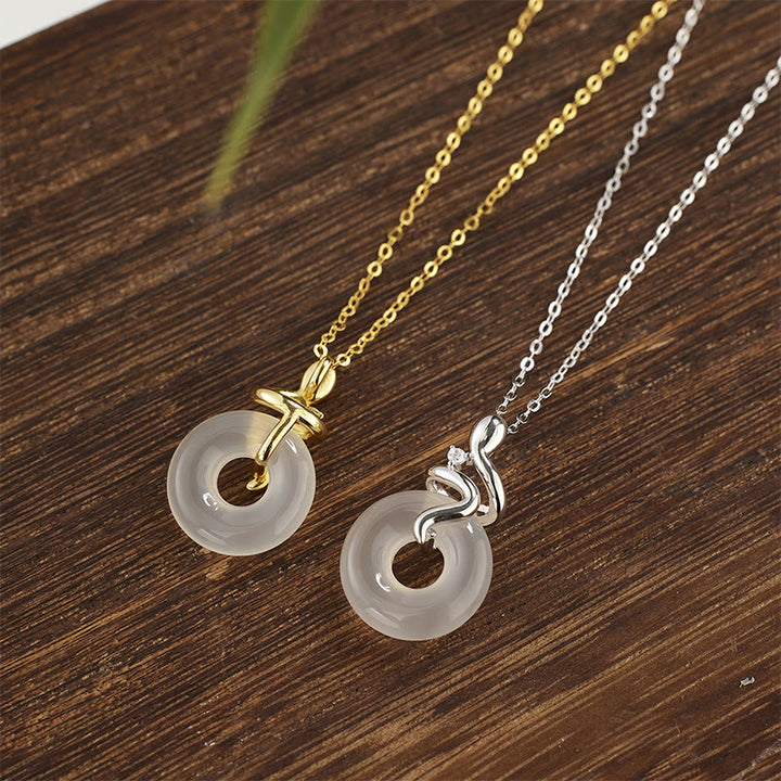 Buddha Stones925スターリングシルバー 蛇年 カルセドニー平和のお守りチャームポジティブネックレスペンダント - image 1