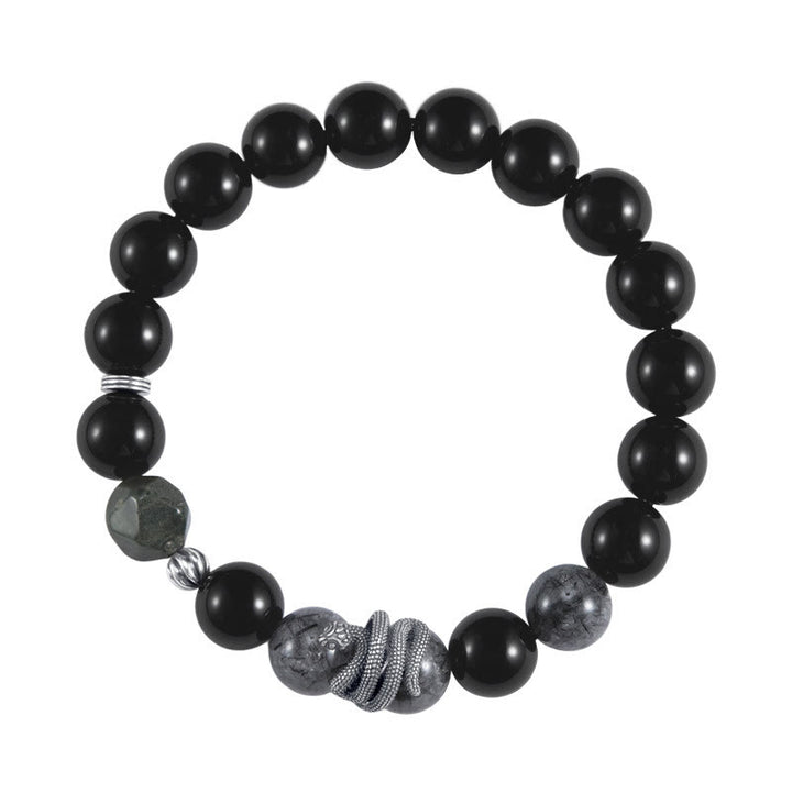 Buddha Stonesブラックオブシディアン ブラックルチルクォーツ 925スターリングシルバー 蛇年浄化ブレスレット - image 4