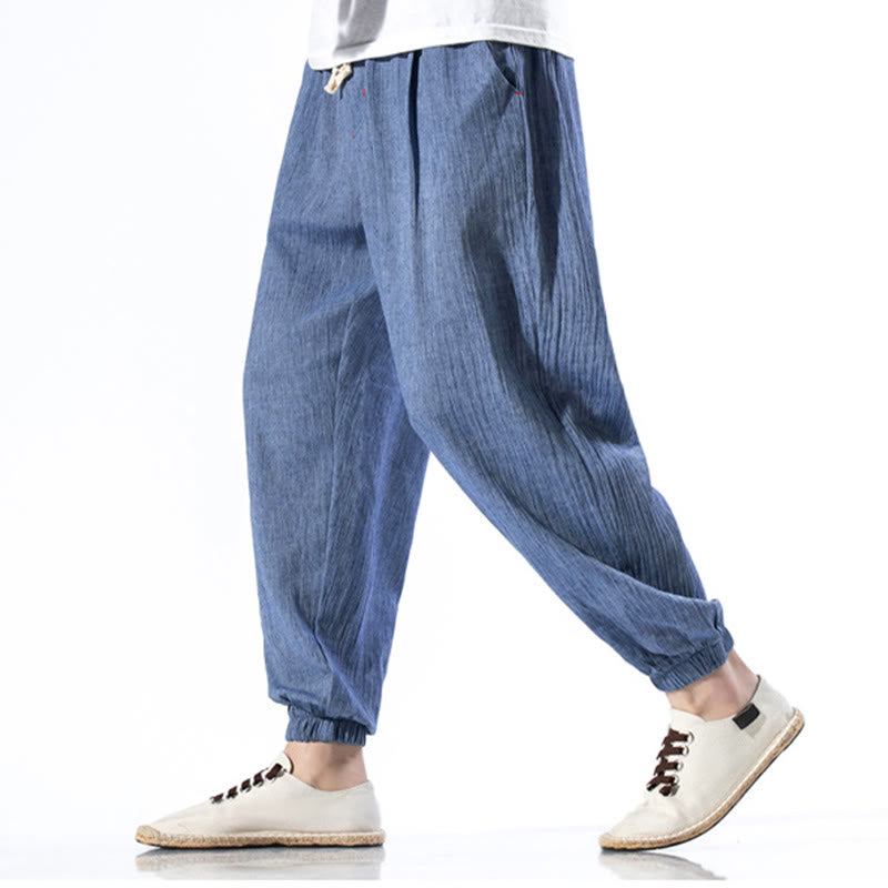 Buddha Stonesカジュアル 無地 ドローストリング リネン メンズ パンツ ポケット付き - ロイヤルブルー - US/UK/AU46、 EU56 (5XL) - image 15