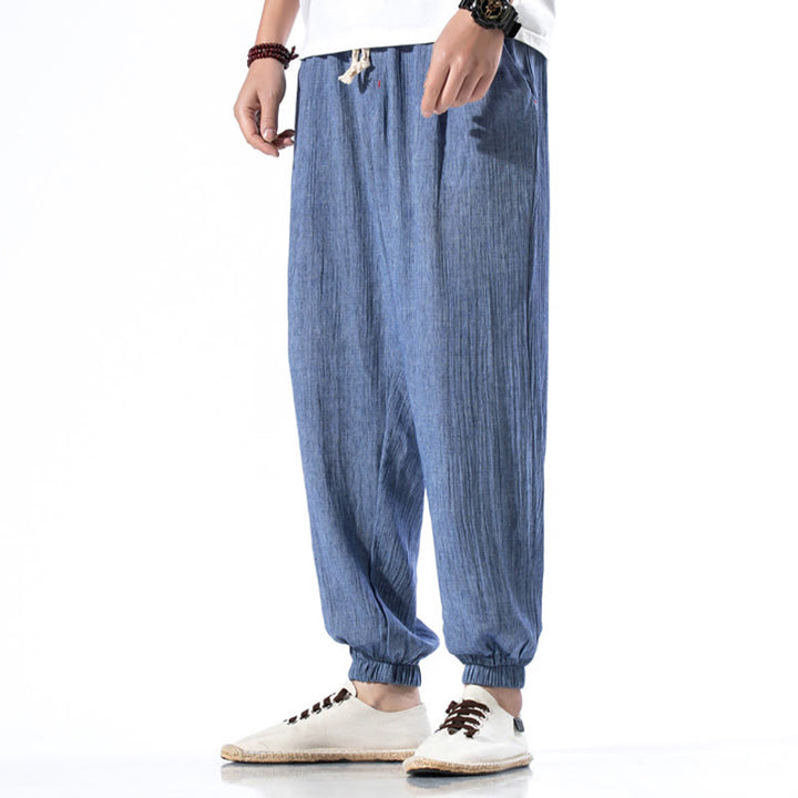 Buddha Stonesカジュアル 無地 ドローストリング リネン メンズ パンツ ポケット付き - image 18