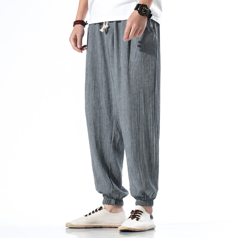 Buddha Stonesカジュアル 無地 ドローストリング リネン メンズ パンツ ポケット付き - ライトスレートグレー - US/UK/AU46、 EU56 (5XL) - image 22