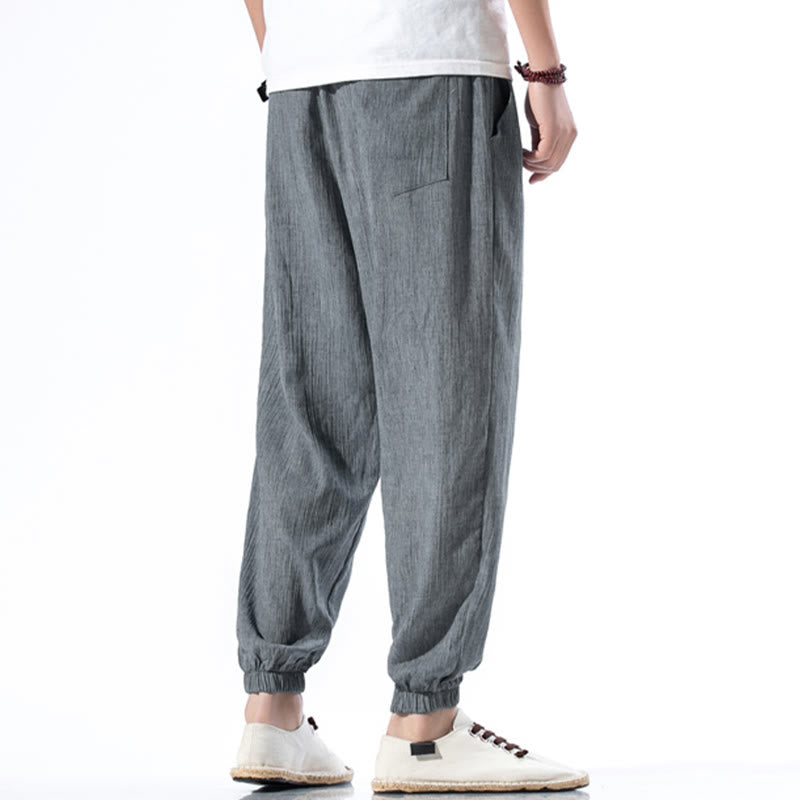 Buddha Stonesカジュアル 無地 ドローストリング リネン メンズ パンツ ポケット付き - image 27