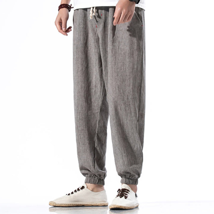 Buddha Stonesカジュアル 無地 ドローストリング リネン メンズ パンツ ポケット付き - グレー - US/UK/AU46、 EU56 (5XL) - image 28
