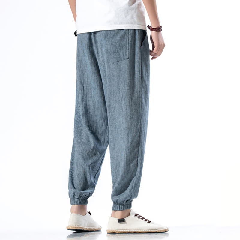 Buddha Stonesカジュアル 無地 ドローストリング リネン メンズ パンツ ポケット付き - image 4