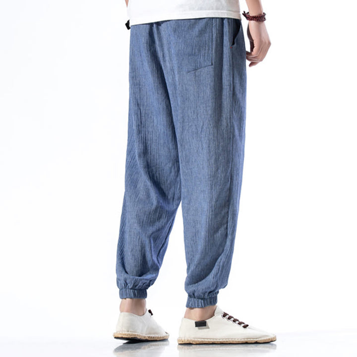 Buddha Stonesカジュアル 無地 ドローストリング リネン メンズ パンツ ポケット付き - image 21