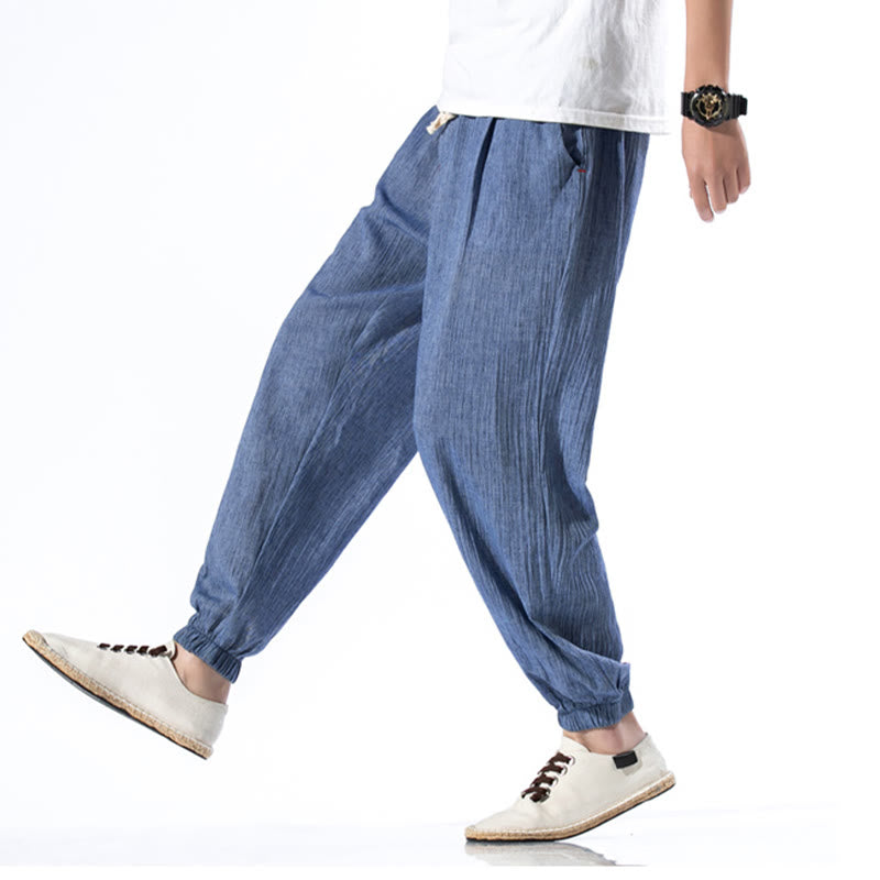 Buddha Stonesカジュアル 無地 ドローストリング リネン メンズ パンツ ポケット付き - image 18