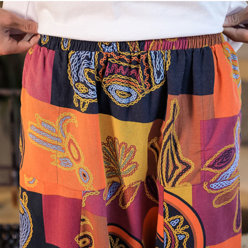 Buddha Stonesグリッドフラワープリント コットン メンズ ハーレムパンツ ポケット付き - image 20