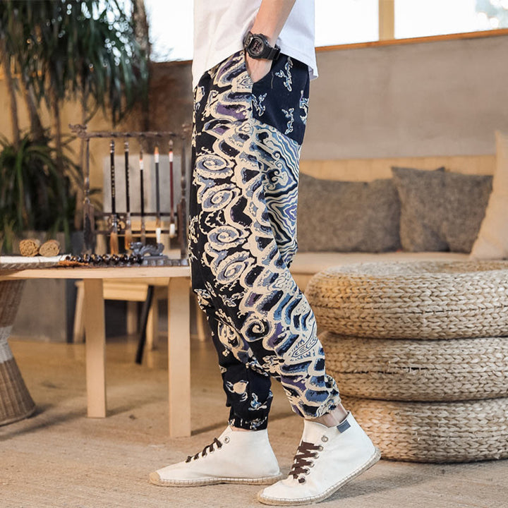 Buddha Stones中国龍柄 コットン メンズ ハーレムパンツ ポケット付き - image 1