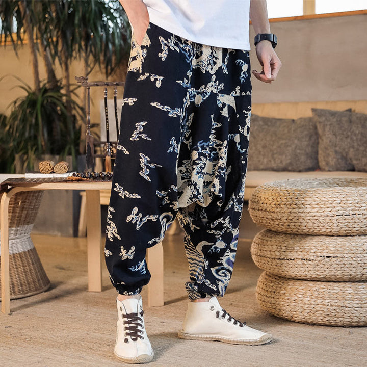 Buddha Stones中国龍柄 コットン メンズ ハーレムパンツ ポケット付き - image 3