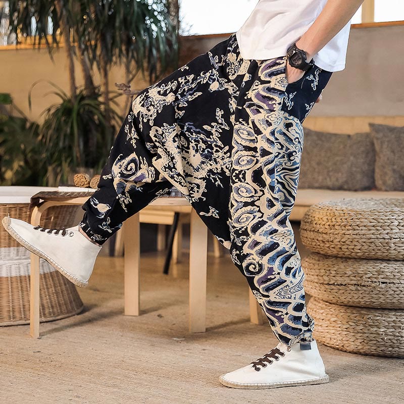 Buddha Stones中国龍柄 コットン メンズ ハーレムパンツ ポケット付き - image 6