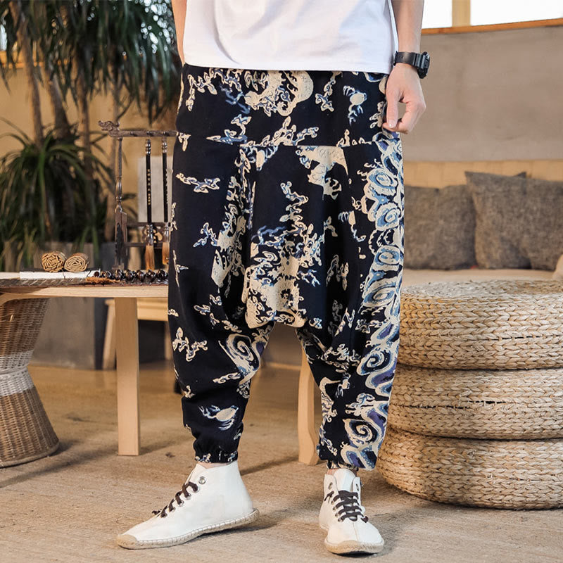 Buddha Stones中国龍柄 コットン メンズ ハーレムパンツ ポケット付き - image 2