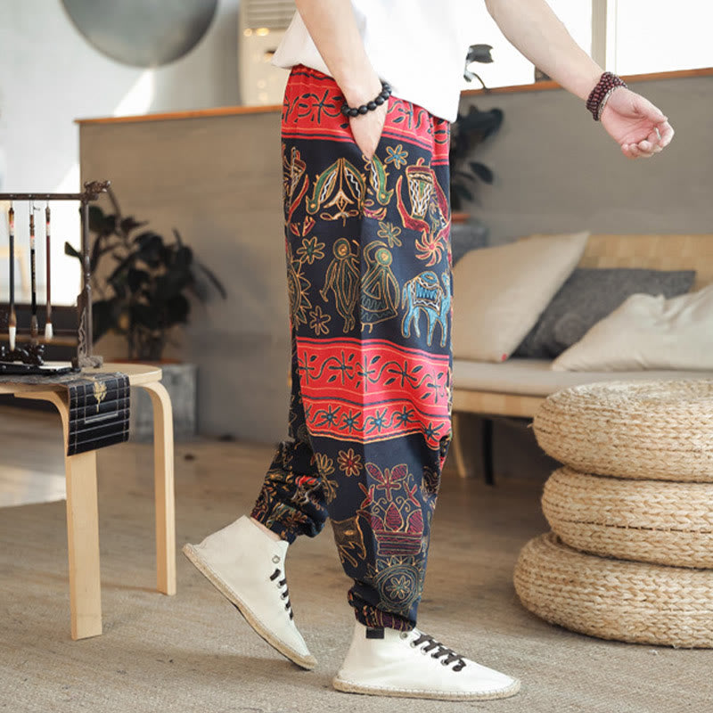 Buddha Stonesカラフル ラクダ柄 コットン メンズ ハーレムパンツ ポケット付き - image 4