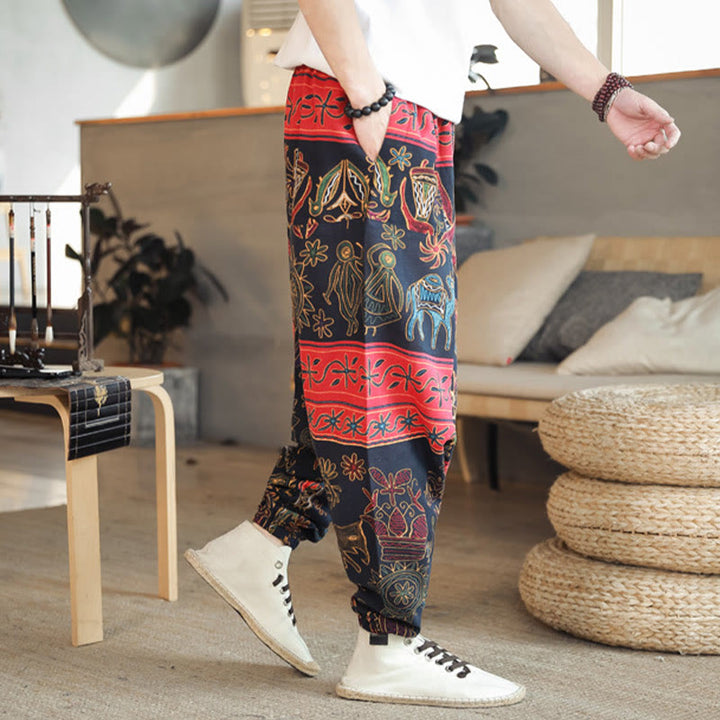 Buddha Stonesカラフル ラクダ柄 コットン メンズ ハーレムパンツ ポケット付き - image 4