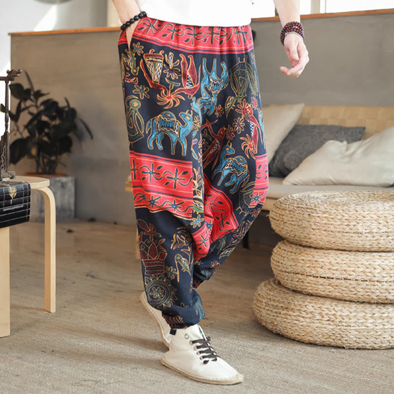 Buddha Stonesカラフル ラクダ柄 コットン メンズ ハーレムパンツ ポケット付き - image 3