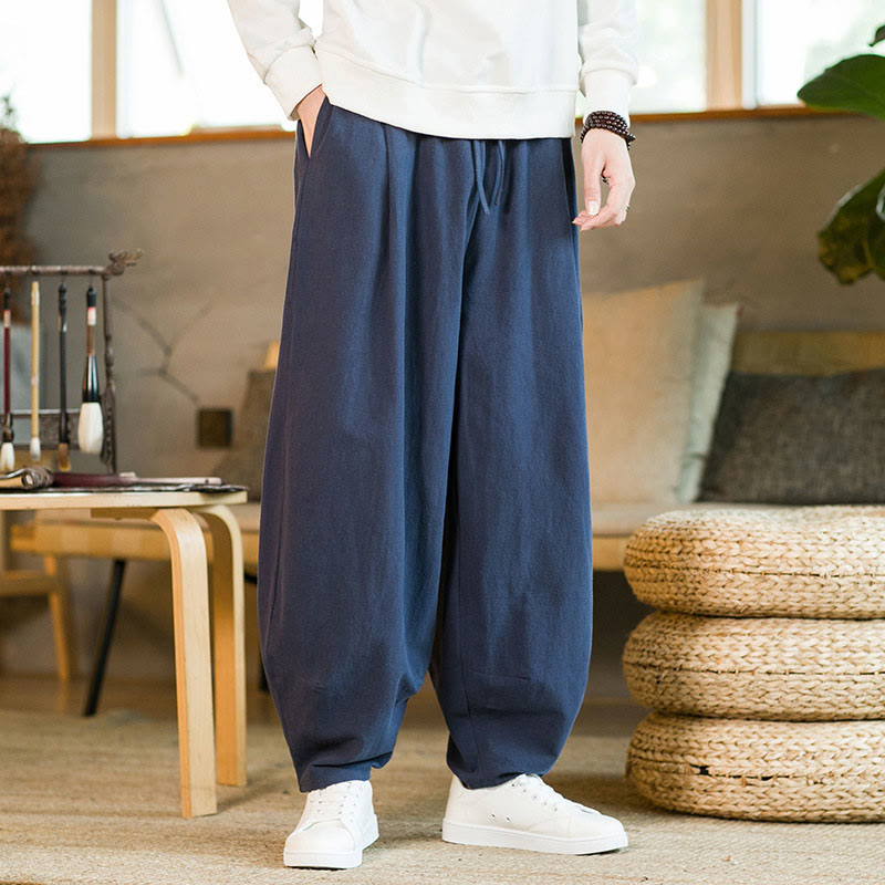 Buddha Stones無地 ドローストリング付き メンズ ハーレムパンツ ポケット付き - ダークブルー - US/UK/AU46、 EU56 (5XL) - image 0