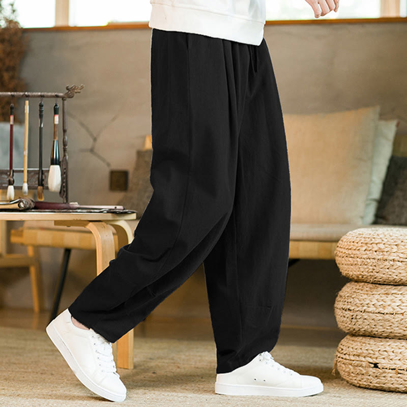 Buddha Stones無地 ドローストリング付き メンズ ハーレムパンツ ポケット付き - image 13