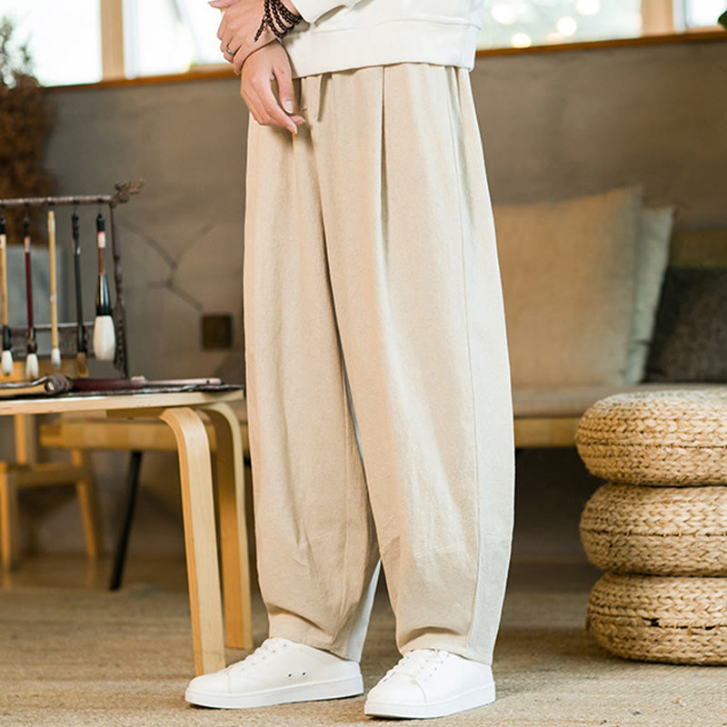 Buddha Stones無地コットンリネン ドローストリング メンズ ハーレムパンツ ポケット付き - image 26