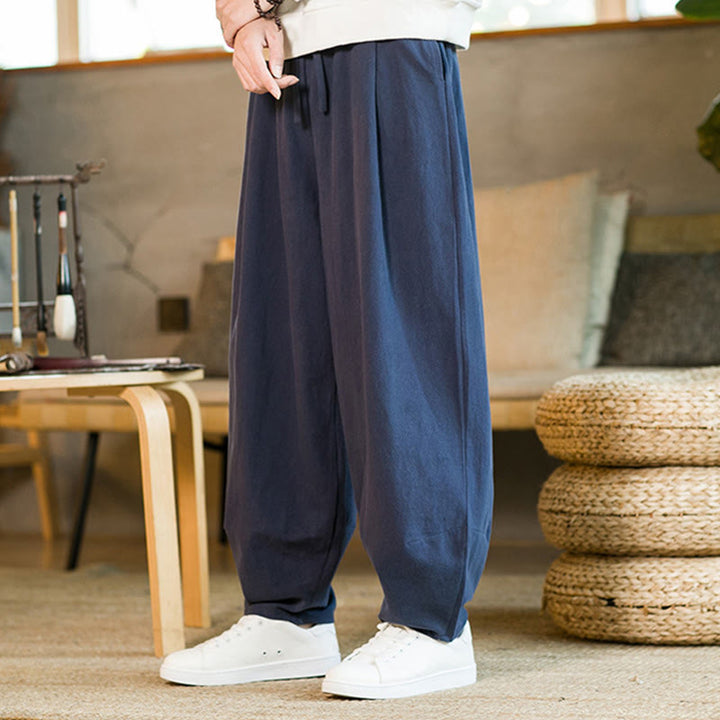 Buddha Stones無地 ドローストリング付き メンズ ハーレムパンツ ポケット付き - image 4
