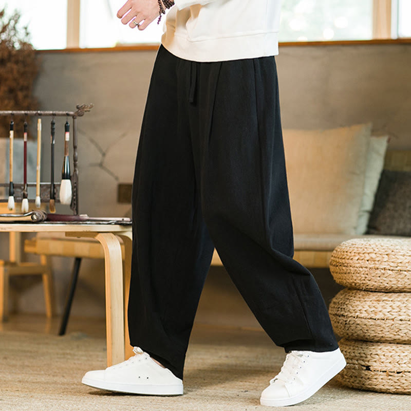 Buddha Stones無地 ドローストリング付き メンズ ハーレムパンツ ポケット付き - image 15