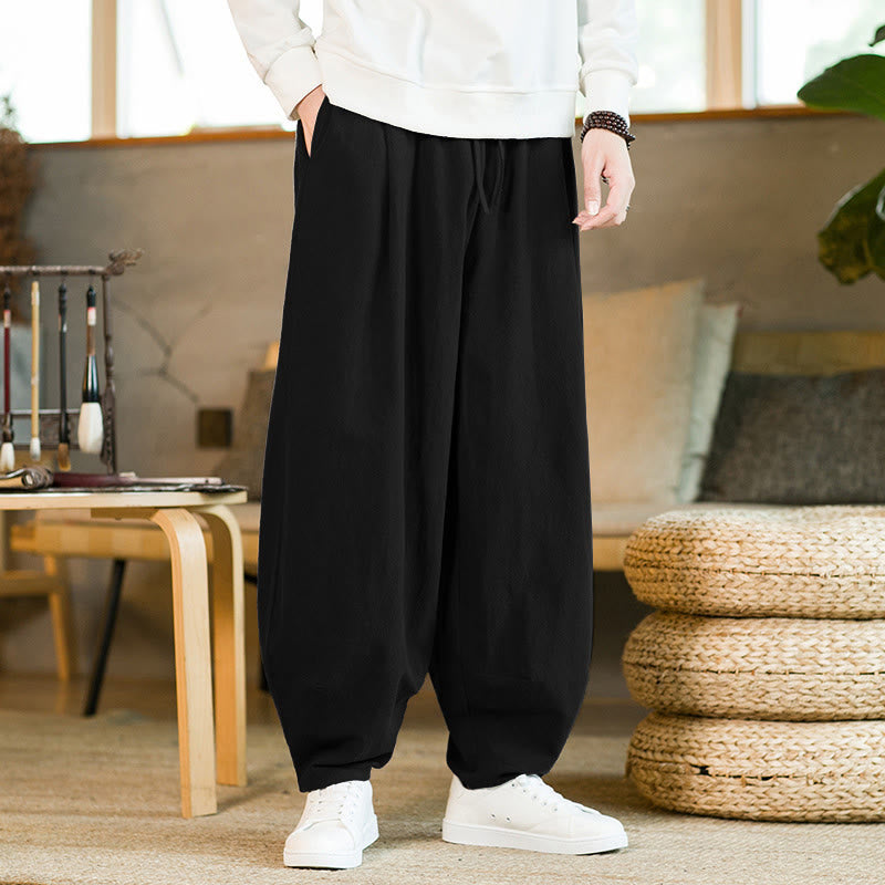 Buddha Stones無地 ドローストリング付き メンズ ハーレムパンツ ポケット付き - 黒 - US/UK/AU46、 EU56 (5XL) - image 11