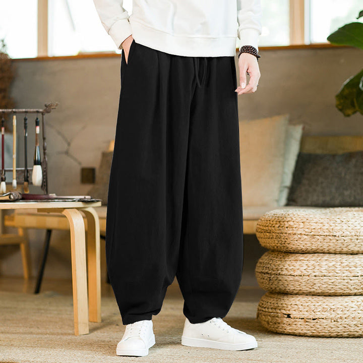 Buddha Stones無地 ドローストリング付き メンズ ハーレムパンツ ポケット付き - 黒 - US/UK/AU46、 EU56 (5XL) - image 11